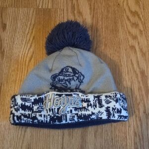 New Era Gray and Navy Beanie with Pom